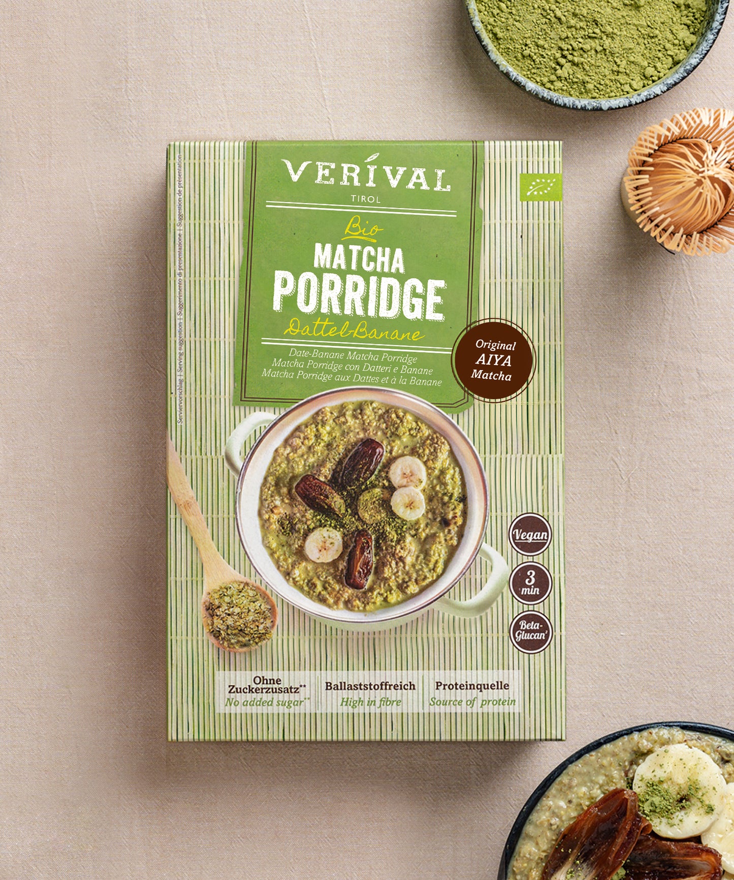 Bio Matcha Porridge con Datteri e Banana