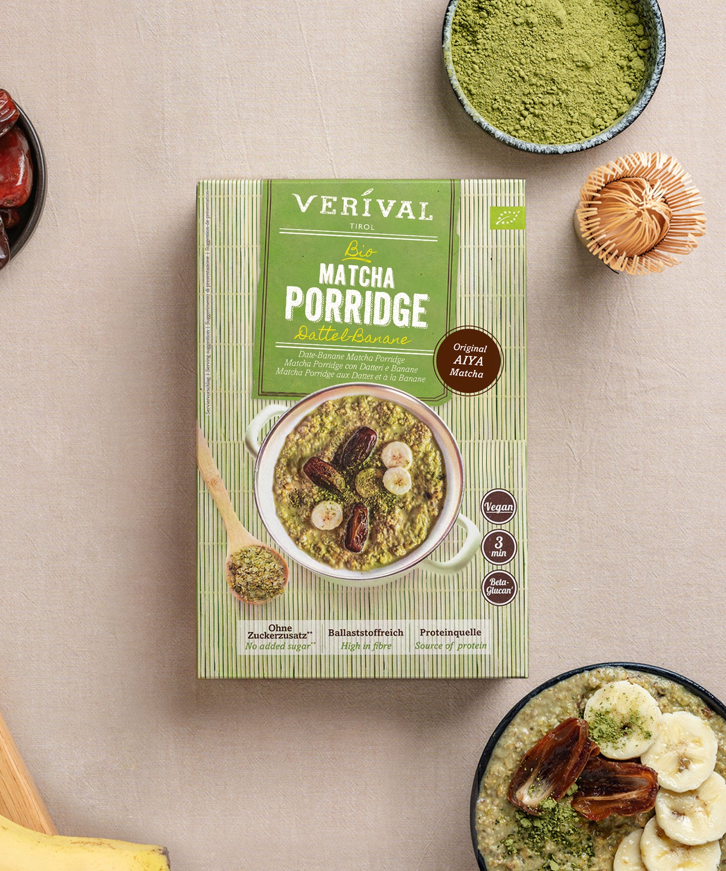 Bio Matcha Porridge con Datteri e Banana