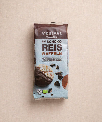 Die Reiswaffeln Schoko von Verival Bio sind ein genussvollenr Bio-Snack mit verführerischen Schokoladenstückchen. 